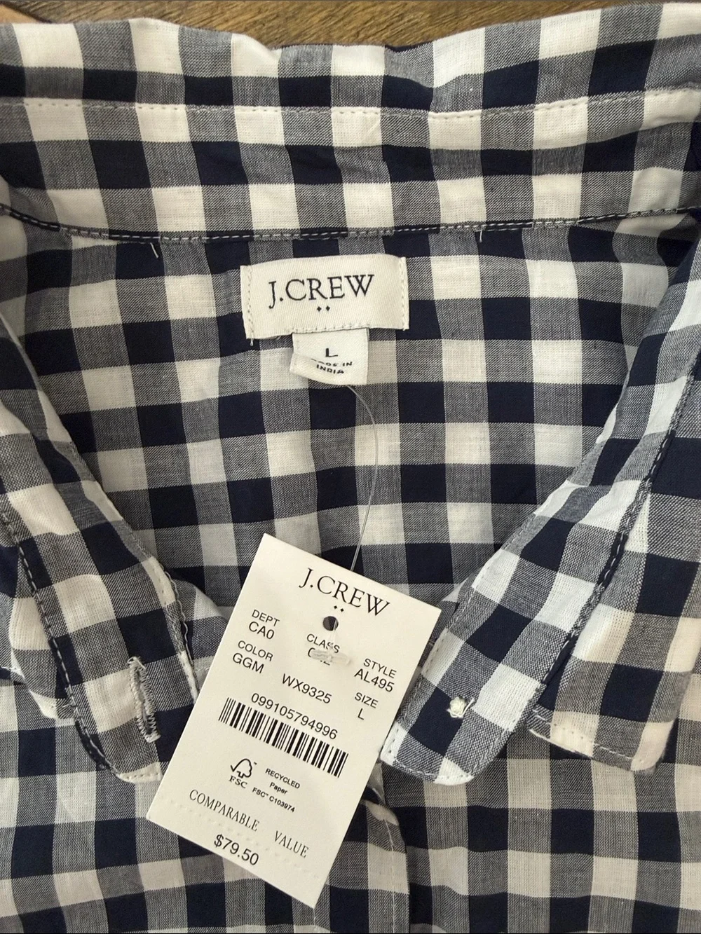 J.Crew NWT Classic Plaid Shirt in Signature Fit Navy White Gingham Womens Size L